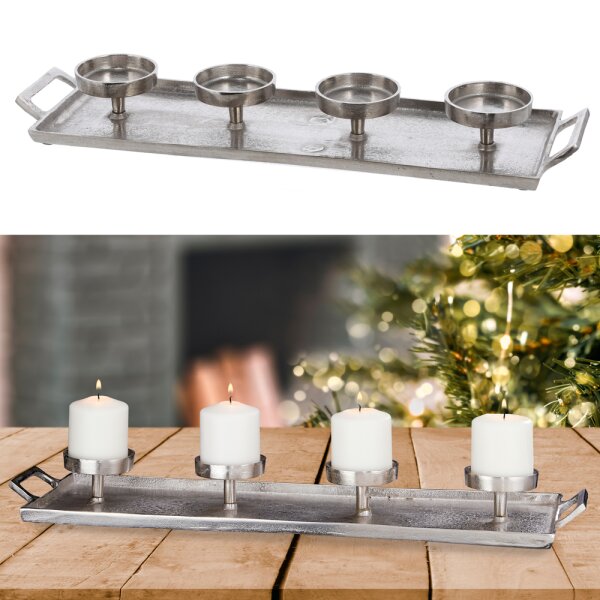 Kerzenhalter Adventskranz Tablett länglich L: 55 cm aus Metall Silber - Adventsgesteck, Adventsleuchter, Weihnachtsdeko, Adventsdeko, Advent, Weihnachten