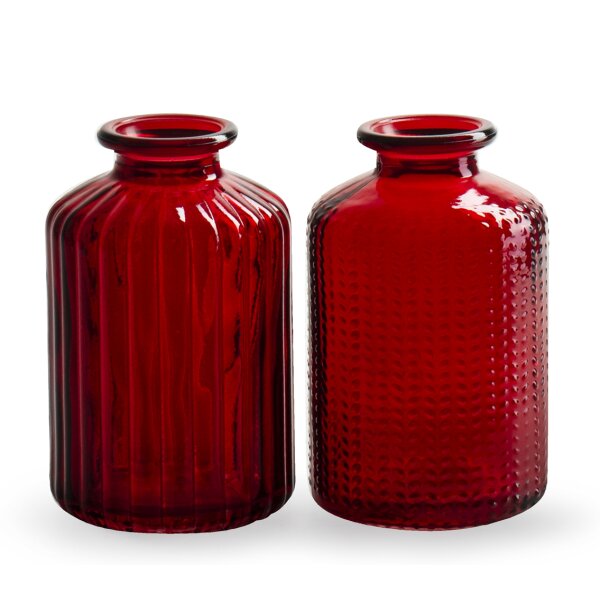 2er Set Glasflaschen "Jazz" rot - kleine Vase, Blumenvase, Tischdekoration, Glasvasen, Landhaus