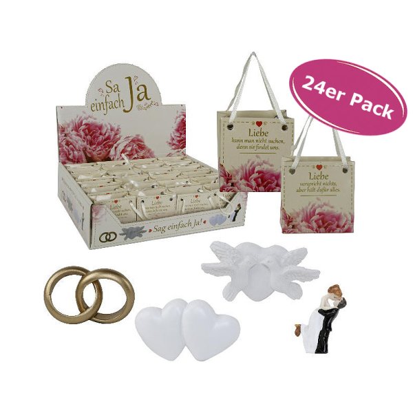1 Box Hochzeitsdekoration / Gastgeschenk (24x Hochzeitssymbole & Brautpaar in Geschenktüte)