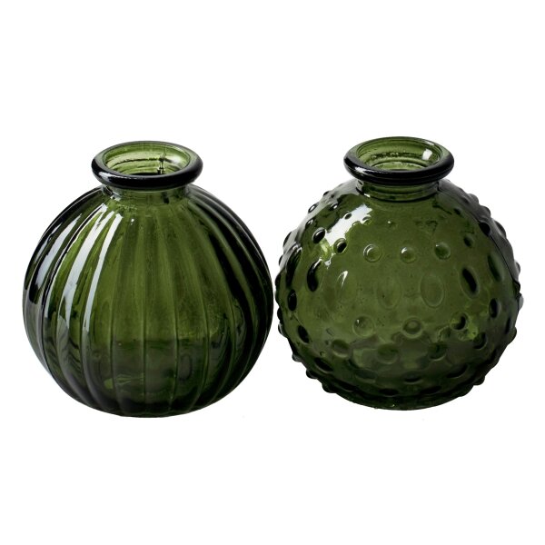 Glasvase "Jive", Vase dunkelgrün, H: 8,5 cm (2er Set) - kleine Vasen, Blumenvase, Tischdekoration, Deko Hochzeit