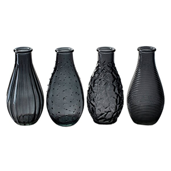 4er Set Glasflaschen "Decor", anthrazit - Vase, Tischdekoration, Glasvasen, Landhausdeko, Gastronomie