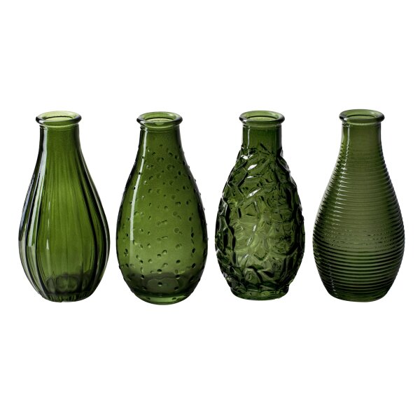 4er Set Glasflaschen "Decor", grün - Vase, Tischdekoration, Glasvasen, Landhausdeko, Gastronomie