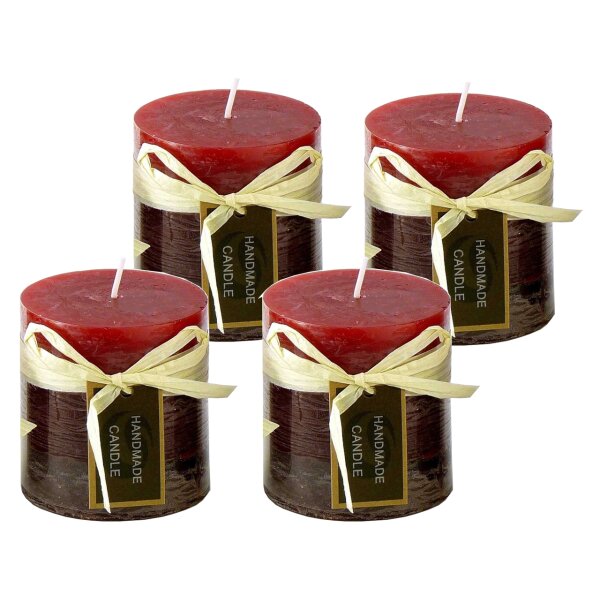 Stumpenkerze, handgemacht bordeaux rot (4er Set) 7,2 x 6,8 cm - Kerze für Adventskranz, Kerzen