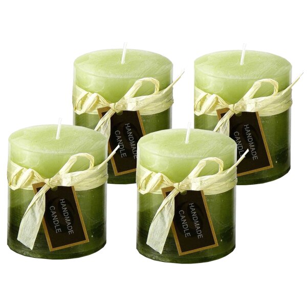 Stumpenkerze, handgemacht lindgrün (4er Set) 7,2 x 6,8 cm - Kerze für Adventskranz, Kerzen