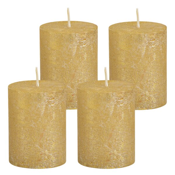 Stumpenkerze, durchgefärbt Shimmer Finish Gold (4er Set) 9 x 6,8 cm - Kerze für Adventskranz, Kerzen