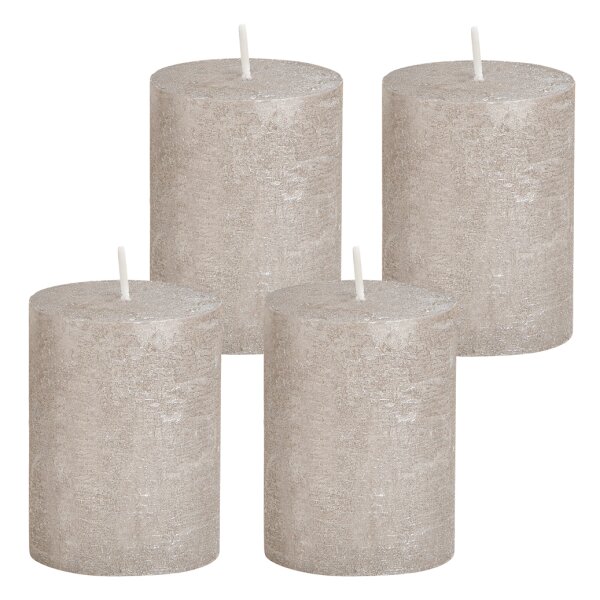 Stumpenkerze, durchgefärbt Shimmer Finish Grau (4er Set) 9 x 6,8 cm - Kerze für Adventskranz, Kerzen