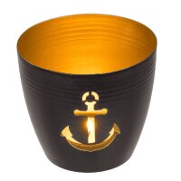 Windlicht Maritim (2er Set) 10x9 cm aus Metall mit Leuchtturm und Anker - Maritime Deko, Dekofigur Küste, Gartendeko Meer, Teelichthalter, Kerzenhalter