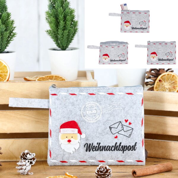 Filztasche Weihnachtspost (3er Set) für kleine Weihnachtsgeschenke & Geldgeschenke - Geschenktasche Filz Weihnachten, Geldgeschenk