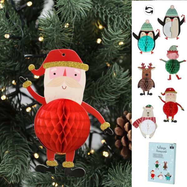 Hänger Weihnachtsfiguren (5er Set) mit Papierwabe zum Auffächern (Ren, 5,95  €