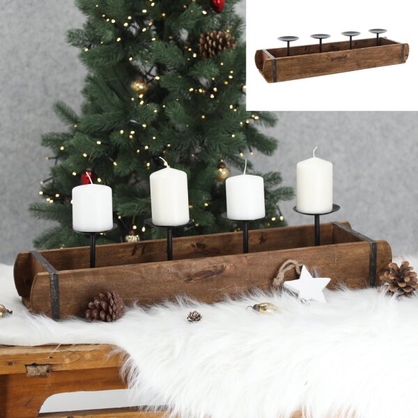 Kerzenhalter Adventskranz Ziegelform Altholz Look L: 60 cm aus Buche - Adventsgesteck Vintage Look, Adventsleuchter, Weihnachtsdeko, Adventsdeko, Advent, Weihnachten