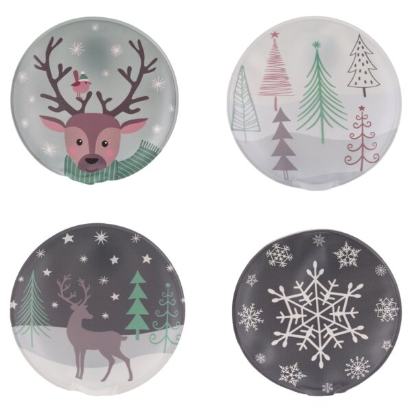 Taschenwärmer Rentier im Winter (4er Set) - Wichtelgeschenk, Handwärmer, Taschenheizkissen, Winter, Weihnachten
