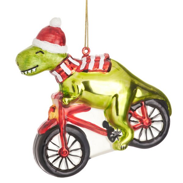 Baumschmuck Dinosaurier mit Fahrrad - Baumkugel Dino, Weihnachtsdeko, Christbaumkugel, Christbaumschmuck, Weihnachten
