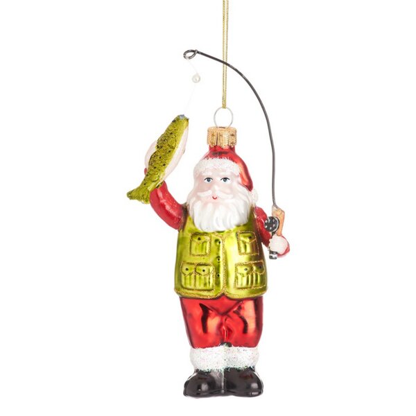 Baumschmuck Santa als Angler - Baumkugel Weihnachtsmann mit Fisch, Weihnachtsdeko, Christbaumkugel, Christbaumschmuck, Weihnachten