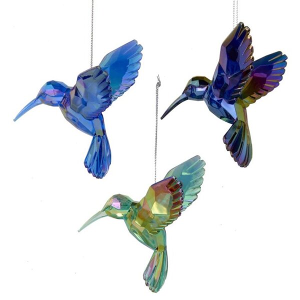 Baumschmuck Kolibri blau grün irisierend, 3er Set - Baumkugel Vogel, Weihnachtsdeko, Christbaumkugel, Weihnachten