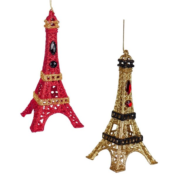 Baumschmuck Eiffelturm (2er Set), rot gold - Paris - Baumkugel, Weihnachtsdeko, Christbaumkugel; Weihnachten