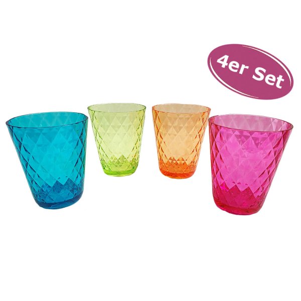 4er Set farbige Trinkbecher aus Kunststoff (Bunte Plastikbecher, Camping Gläser)