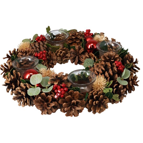 Adventskranz mit Zapfen & Kugeln braun - Weihnachtsdekoration, Adventsgesteck, Deko Advent Weihnachten