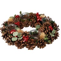 Adventskranz mit Zapfen & Kugeln braun -...