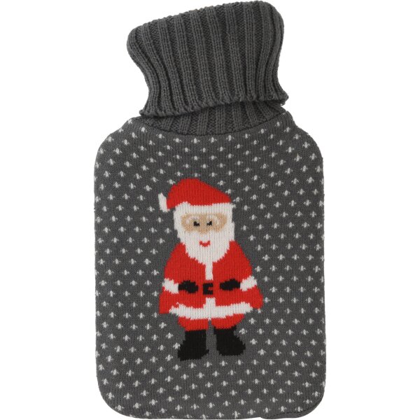 Wärmflasche Weihnachtsmann, 1 L mit Strickbezug - Bettflasche Santa, Wärmekissen