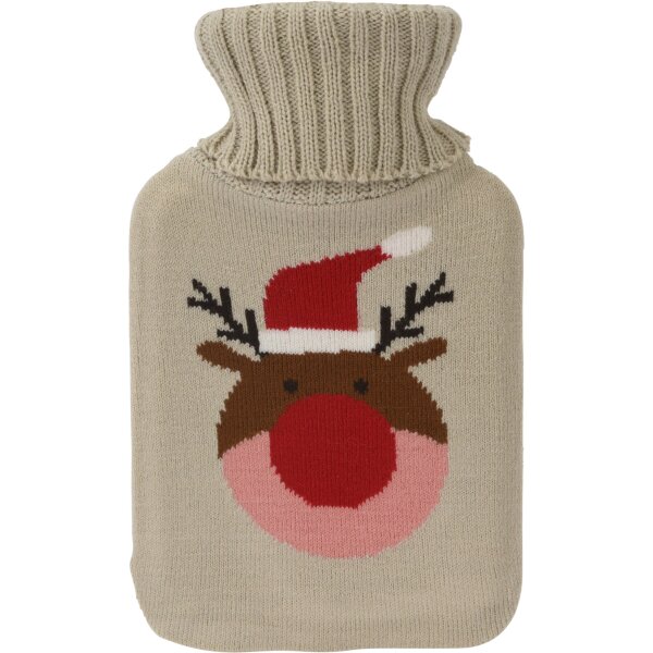 Wärmflasche Rentier, 1 L mit Strickbezug - Bettflasche Weihnachten, Wärmekissen