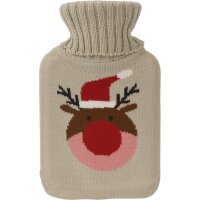 Wärmflasche Rentier, 1 L mit Strickbezug -...