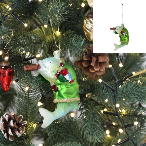Baumschmuck Fisch mit Zigarre - Hänger Tiere, Baumkugel, Weihnachtsdeko, Christbaumkugel, Weihnachten