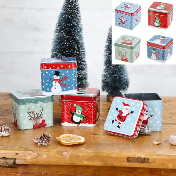 Geschenkdose Keksdose Weihnachten eckig (4er Set) - Gebäckdose, Plätzchendose, Blechdose für Kekse