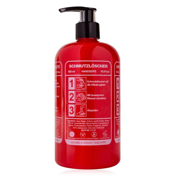 Seifenspender Schmutzlöscher in Feuerlöscher Form 500 ml - Flüssigseife im Pumpspender, Seife Feuerwehr, Handseife Weihnachten, Wichtelgeschenk