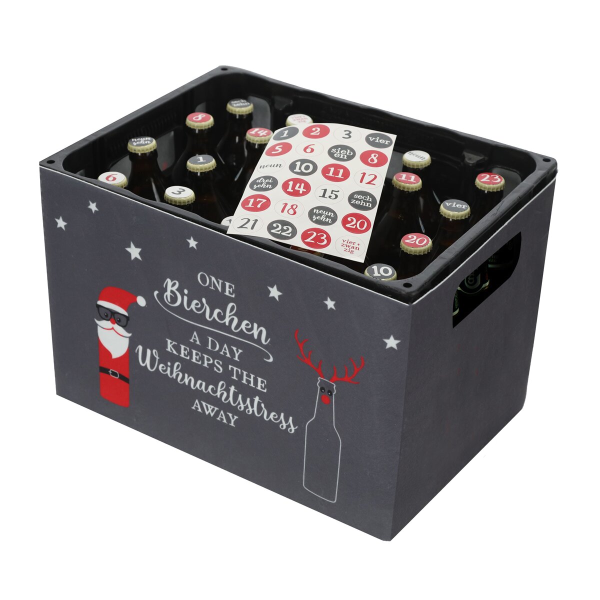 Adventskalender Bastelset für Bierkasten DIY mit 24 Zahlensticker für