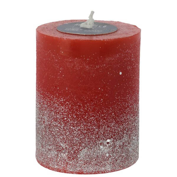Stumpenkerze mit Glitzer, rot, durchgefärbt H: 9 cm - Kerze für Adventskranz, Kerzen