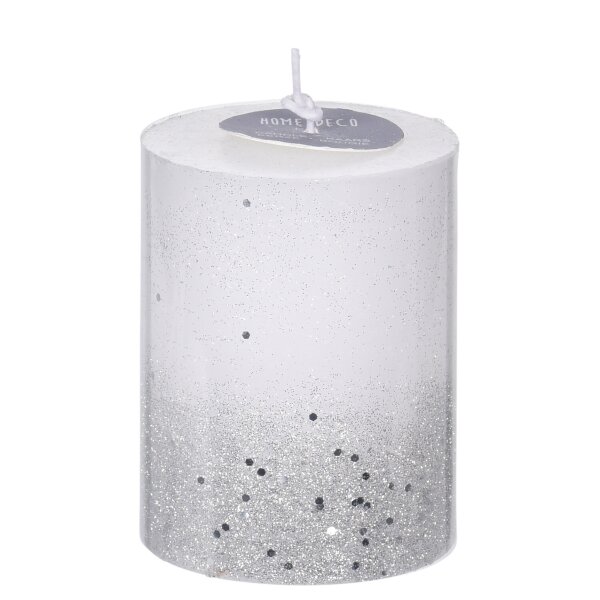 Stumpenkerze mit Glitzer, weiss, durchgefärbt H: 9 cm, Kerze für Adventskranz, Kerzen