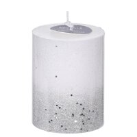 Stumpenkerze mit Glitzer, weiss, durchgefärbt H: 9...