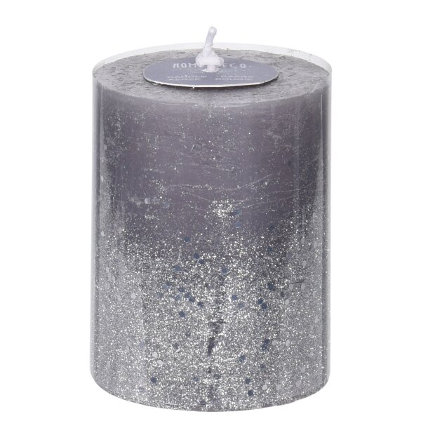 Stumpenkerze mit Glitzer, grau, durchgefärbt H: 9 cm - Kerze für Adventskranz, Kerzen