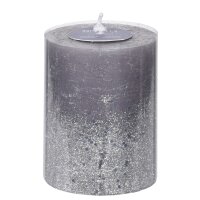 Stumpenkerze mit Glitzer, grau, durchgefärbt H: 9 cm...