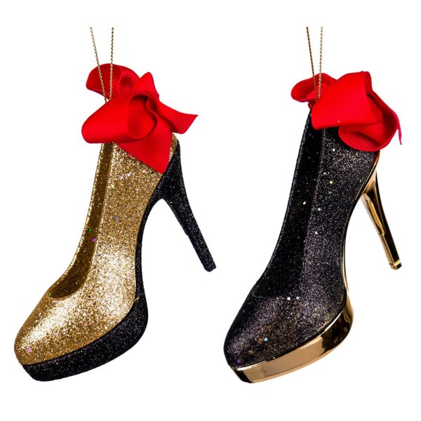 Baumschmuck High Heels Pumps schwarz-gold (2er Set) - Baumkugel für Frauen, Weihnachtsdeko Damenschuhe , Christbaumkugel, Weihnachten
