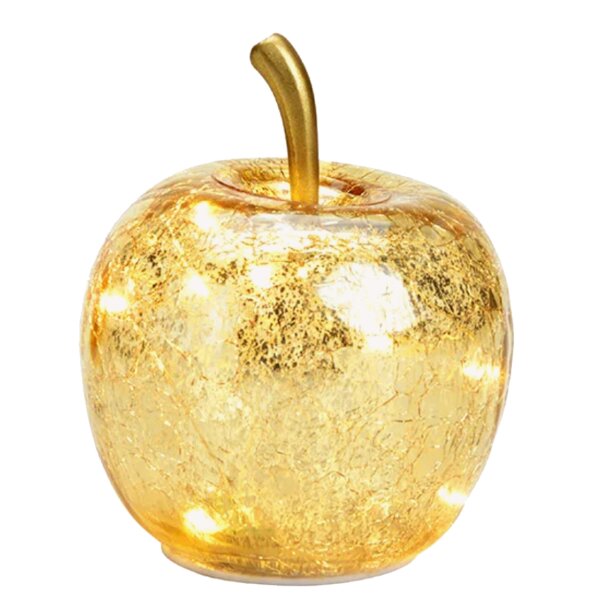 Dekoleuchte Apfel (XS) Glas, gold, Apfel Lampe mit LED Lichterkette, Dekolampe, Tischleuchte, Apfellampe