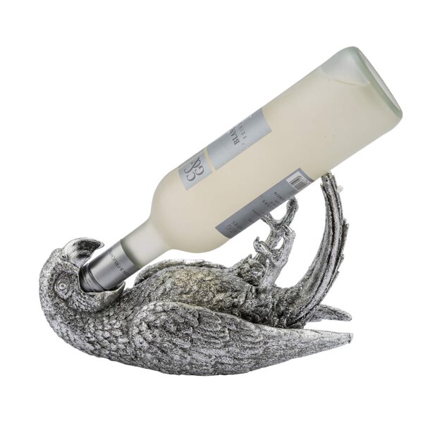 Flaschenhalter Papagei, silber - Skulptur Vogel, Wein Flaschen Halter Karibik, exotische Geschenkidee