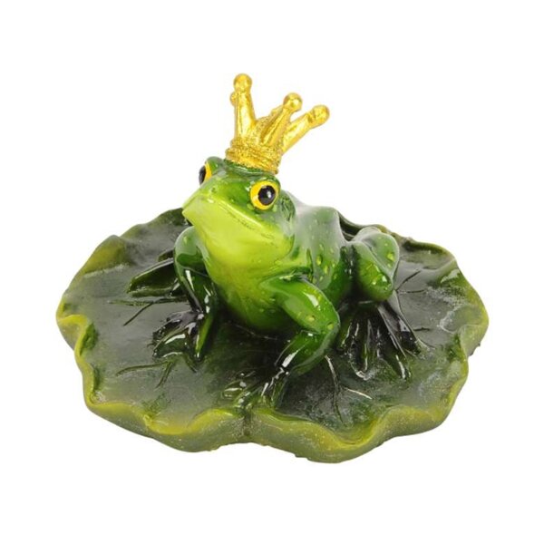 Frosch König auf Blatt D:13,5 cm, Teich Deko - Froschkönig, schwimmend, Deko Vogeltränke,  Gartenteich, Schwimmtiere, Gartendeko