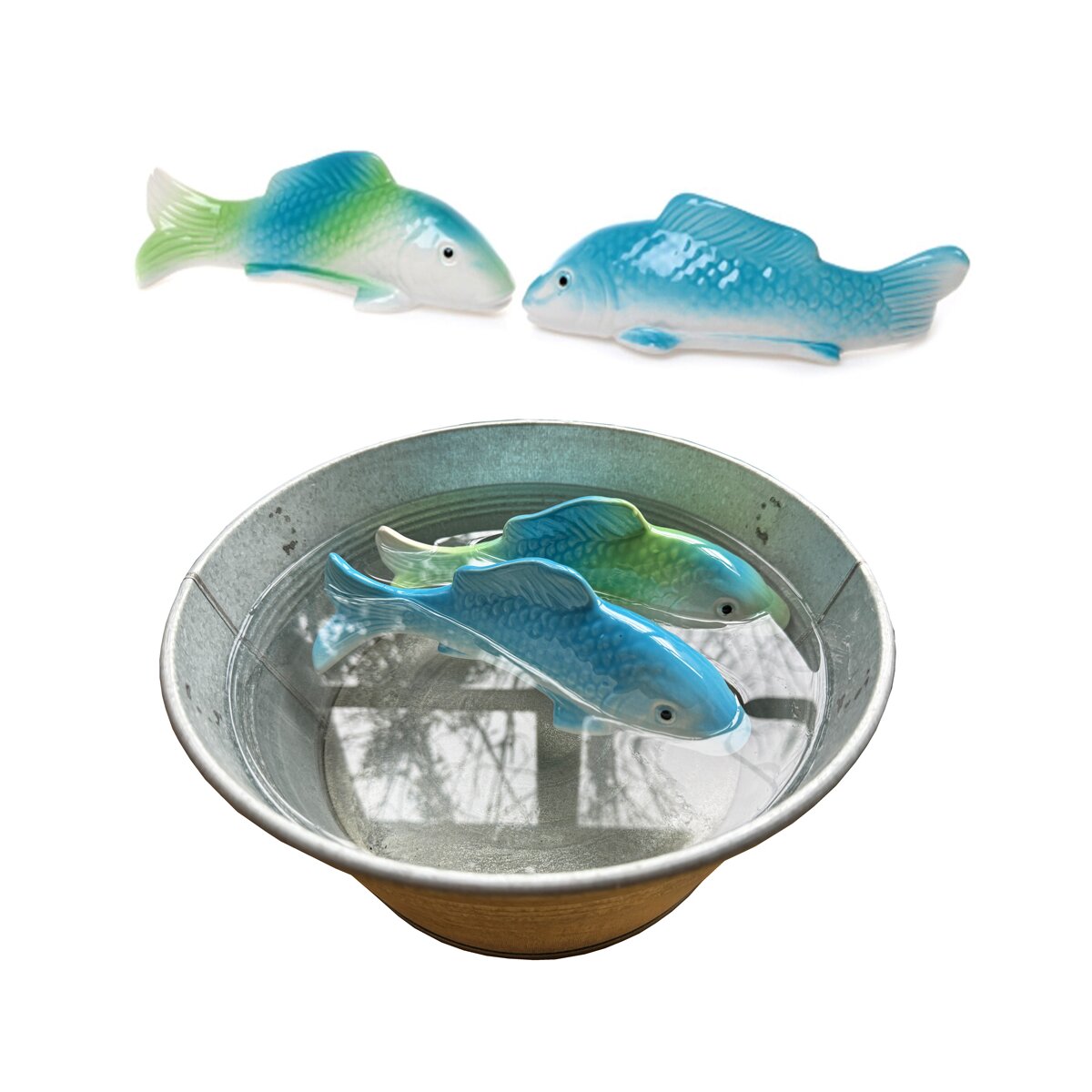 Regenbogen Koi Karpfen 22 cm (2er Set) aus Porzellan schwimmend für S