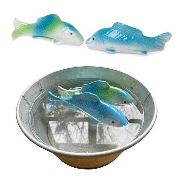 Regenbogen Koi Karpfen 22 cm (2er Set) aus Porzellan schwimmend für Schwimmschale, als Teich Deko, Deko für Vogeltränke etc. - Fisch, Schwimmtiere