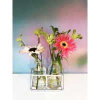 2x Kleine Glasflaschen "Kaia“ 2er Set im Metallständer - Vase, Tischdekoration, Glasvasen, kleine Vase,