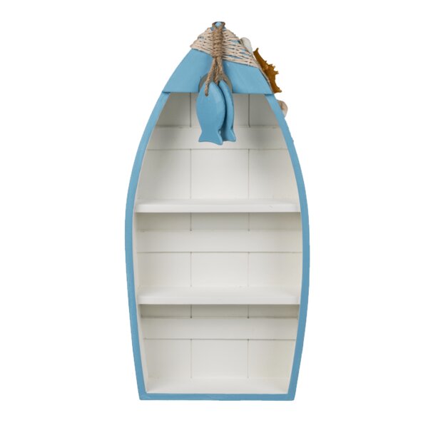 Bootsregal maritim weiss mit Fischen H:42 cm **B-WARE** - Badezimmerregal, Holzregal, Schiff, Shabby Look