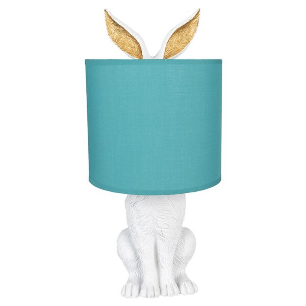 Tischleuchte Lampe Kaninchen Hase Weiß / Türkis 20x43 cm - Wohnzimmerlampe, Dekolampe Ostern, Leselampe, Tischlampe, Hasen Lampe, Landhausstil