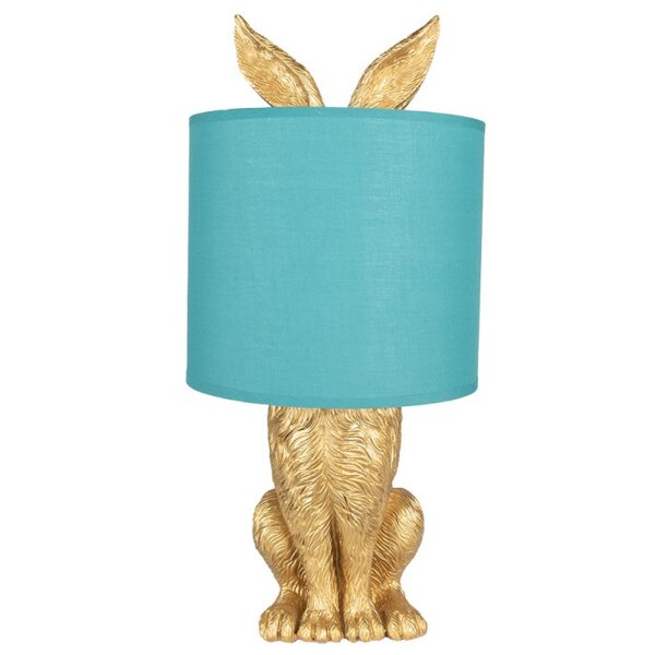 Tischleuchte Lampe Kaninchen Hase Gold / Türkis 20x43 cm - Wohnzimmerlampe, Dekolampe Ostern, Leselampe, Tischlampe, Hasen Lampe, Landhausstil