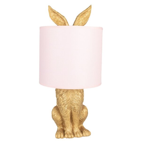 Tischleuchte Lampe Kaninchen Hase Gold / Rosa 20x43 cm - Wohnzimmerlampe, Dekolampe Ostern, Leselampe, Tischlampe, Hasen Lampe, Landhausstil
