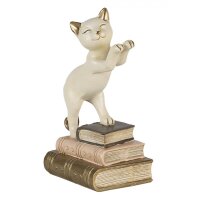 Buchstütze Buchhalter Katze weiss (2er Set) aus Polyresin - Deko Buchstützen Katzen, Bücher Regal Dekoration