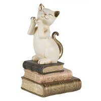 Buchstütze Buchhalter Katze weiss (2er Set) aus Polyresin - Deko Buchstützen Katzen, Bücher Regal Dekoration