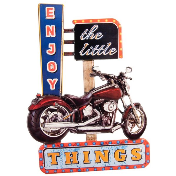 Metallschild Motorrad Biker Enjoy the little things Retro Vintage 43x60 cm - Blechschild, Metall Schild Werkstatt, Nostalgie Deko Schild, Wandtafel, Textschild