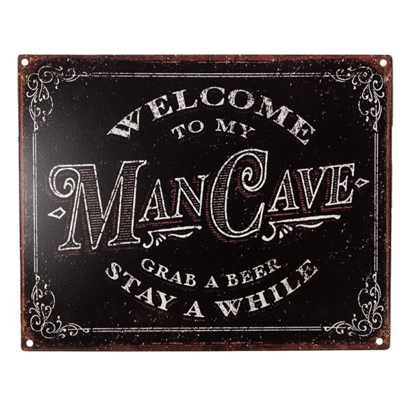 Blechschild Man Cave Männer Höhle Retro Vintage 25x20 cm - Metall Schild Männer Bier, Nostalgie Deko Schild, Wandtafel, Textschild