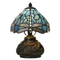 Tiffany Tischleuchte Lampe Libelle 20x28 cm - Deko Tischlampe, Wohnzimmerlampe, Glas Dekolampe, Leselampe